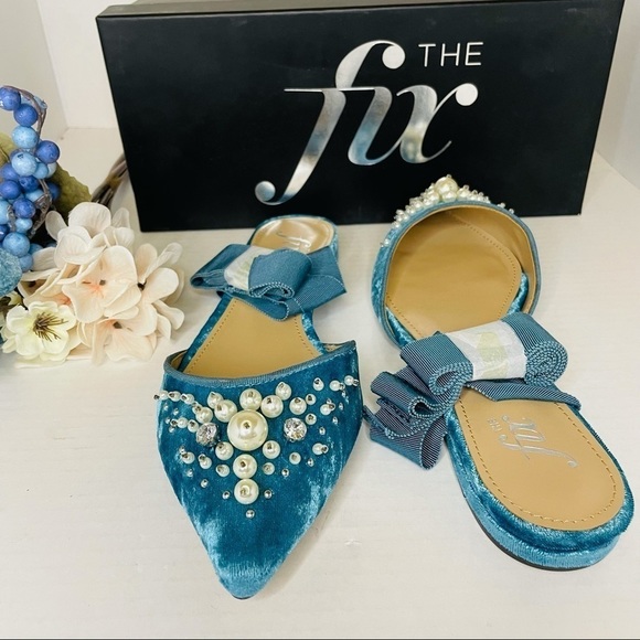 The Fix Women's Porter Pointed Toe Ankle Wrap Flat Slide Pearls Sea Gree… - Picture 5 of 7